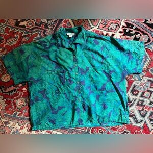 Vintage Christian Dior Sportswear Blue and Green Hawaiian Button Up— Womens 12